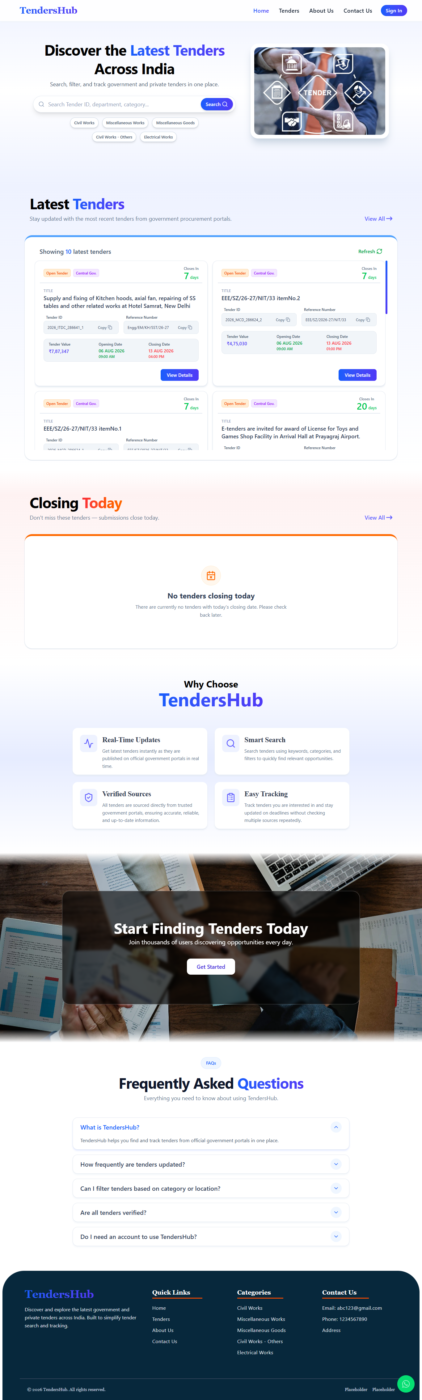 TendersHub - Latest Tenders Across India